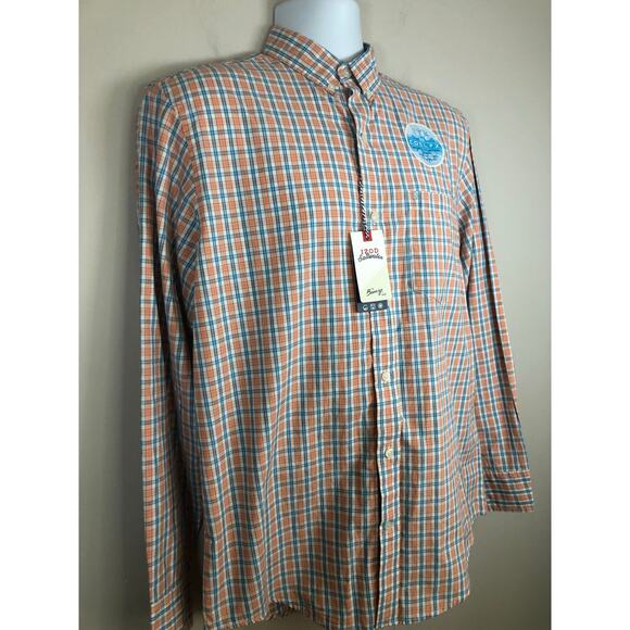 NWT Izod Men’s Button Down Shirt Size S Long Sleeve Orange Plaid - Picture 3 of 9